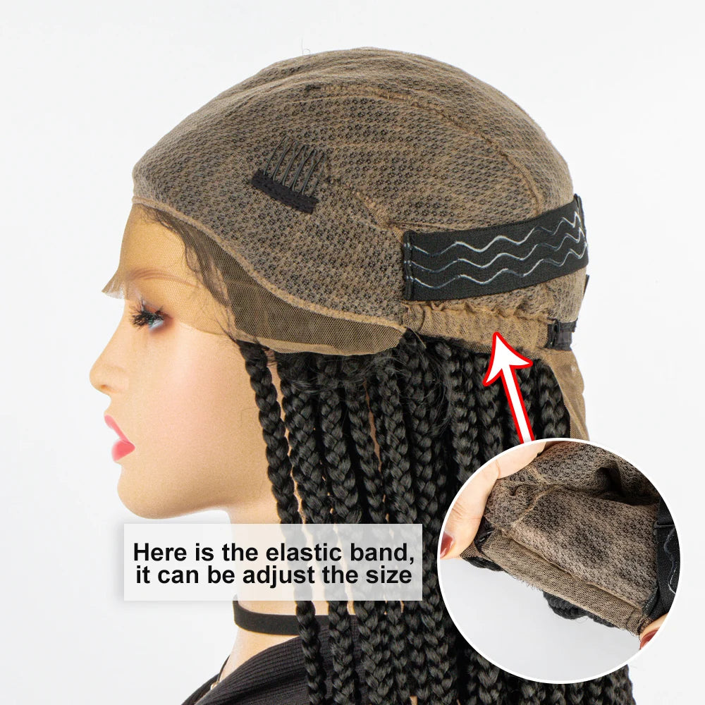 Synthetic Full Lace Frontal 36 Inches Black Knotless Box Braids Wig