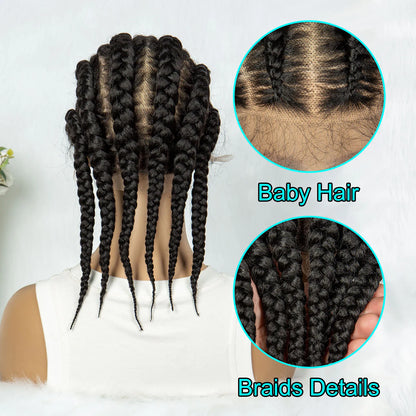 KIMA Full Lace Cornrow Box Braided Wig Synthetic Lace Front Wigs for Africa Women Men Braids Wig with Baby Hair Braiding Wigs