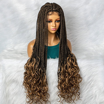 36 inches Synthetic Lace Front Wig Braided Wigs Braid African With Baby Hair Braided Lace Front Wigs Water Wavy Wigs