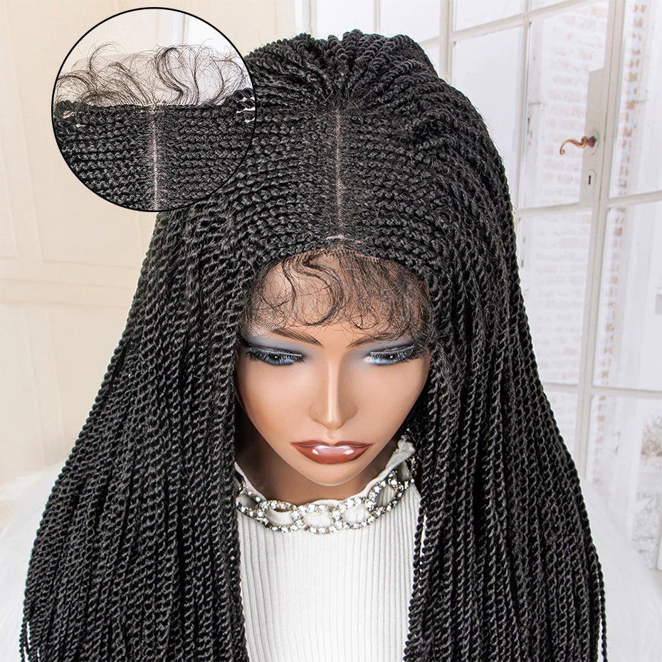 26 Inches Synthetic Twist Braided Wigs 4x4 Lace Frontal Wigs with Baby Hair for Black Women Middle Part Box Braiding Wigs