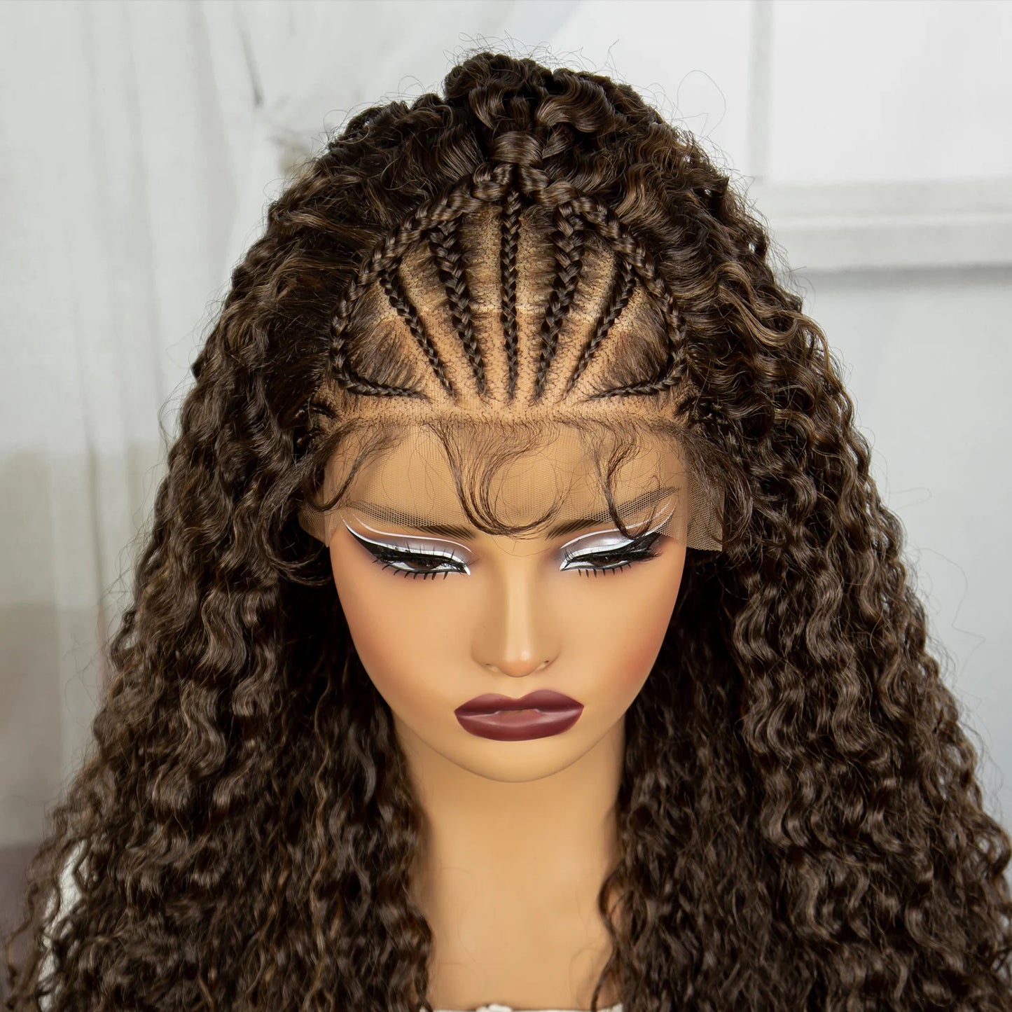 32Inch Cornrow Braided Wigs 13x4 Synthetic Lace Front Braids Wig with Baby Hair Curly Knotless