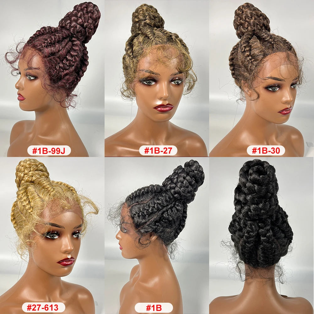 Synthetic Braided Updo Lace Front Wig Box Braids Wig For Black Women Cornrow Braids Lace Wigs Frontal Afro Wig New Style Hair