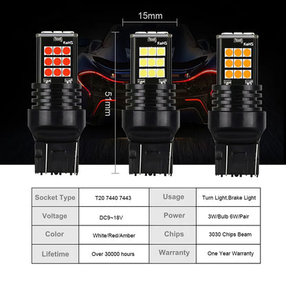 NLpearl 2x Car Signal Lamp 7440 Led Bulb 3030 24SMD T20 7443 Led W21W W21/5W 12V Auto Turn Signal Light Reverse Rear Lamps