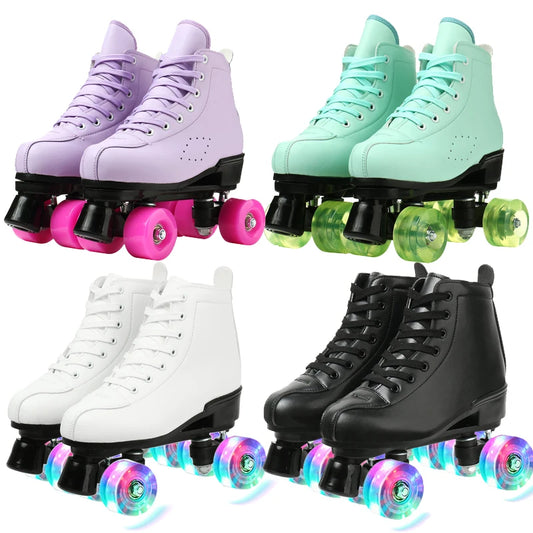 Patines de ruedas LED de cuero PU