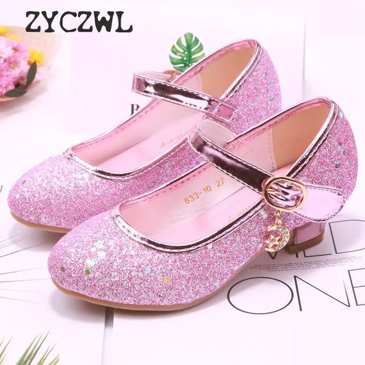 Girls High Heel Sandals Glitter Crystal Shoes Banquet