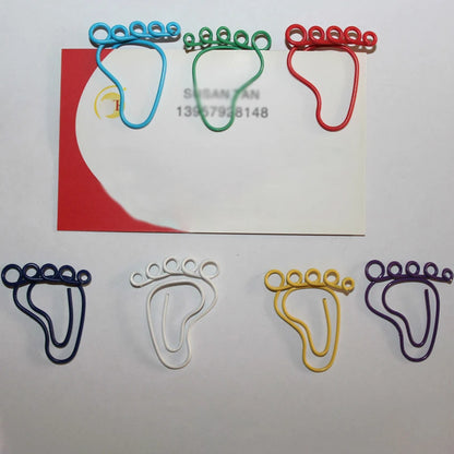 12Pcs/set Cute Metal Foot Shaped Office File Paper Clips Bookmarks, Multi-purpose Mini Binder Clips Photos Message Paperclips