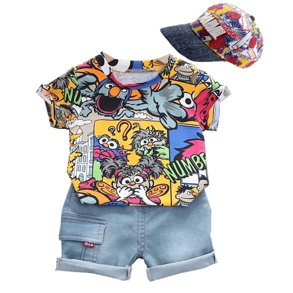 Graffiti T-shirt Denim Shorts Set