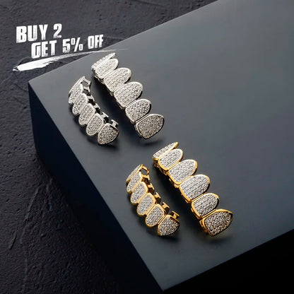 JINAO Gold Silver-Plated Grill CZ Stone Micro Paved