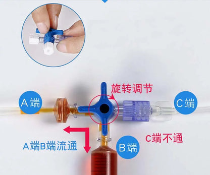 Plastic Three Way Stop Cock for Clinical Hospital Luer Lock Adapter 3 Way Stopcock Flexiable T-Connector Extension Tube