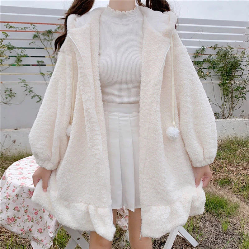 Winter Harajuku Kawaii Rabbit Ear Hooded Jacket