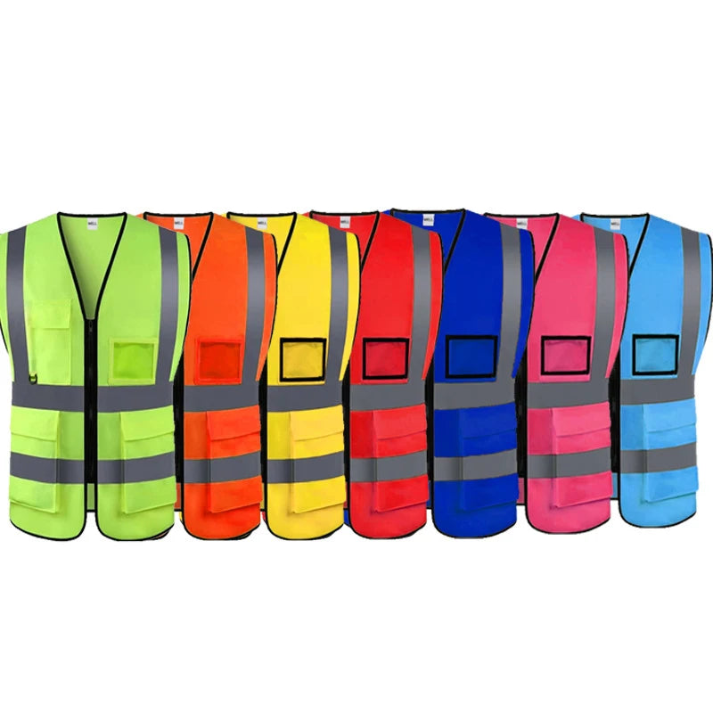 Hi vis Safety Vest Reflective With Zipper and Pockets Construction Workwear