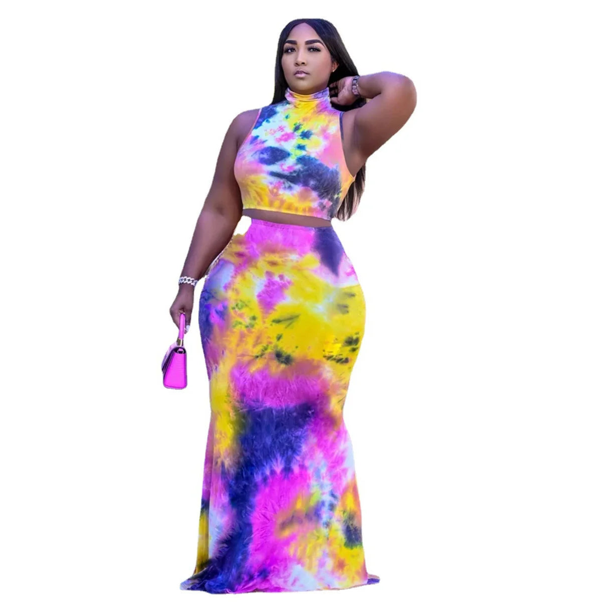 Tie Dye Sleeveless Top and Long Skirt 2 Two-piece