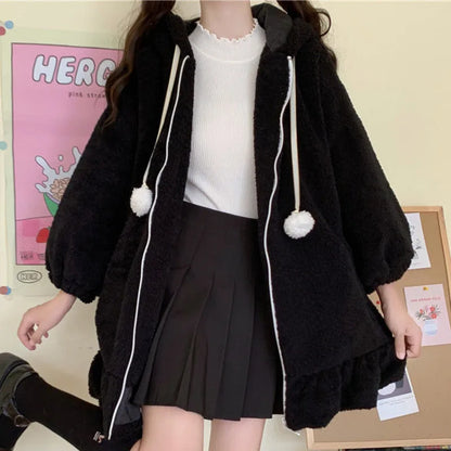 Winter Harajuku Kawaii Rabbit Ear Hooded Jacket