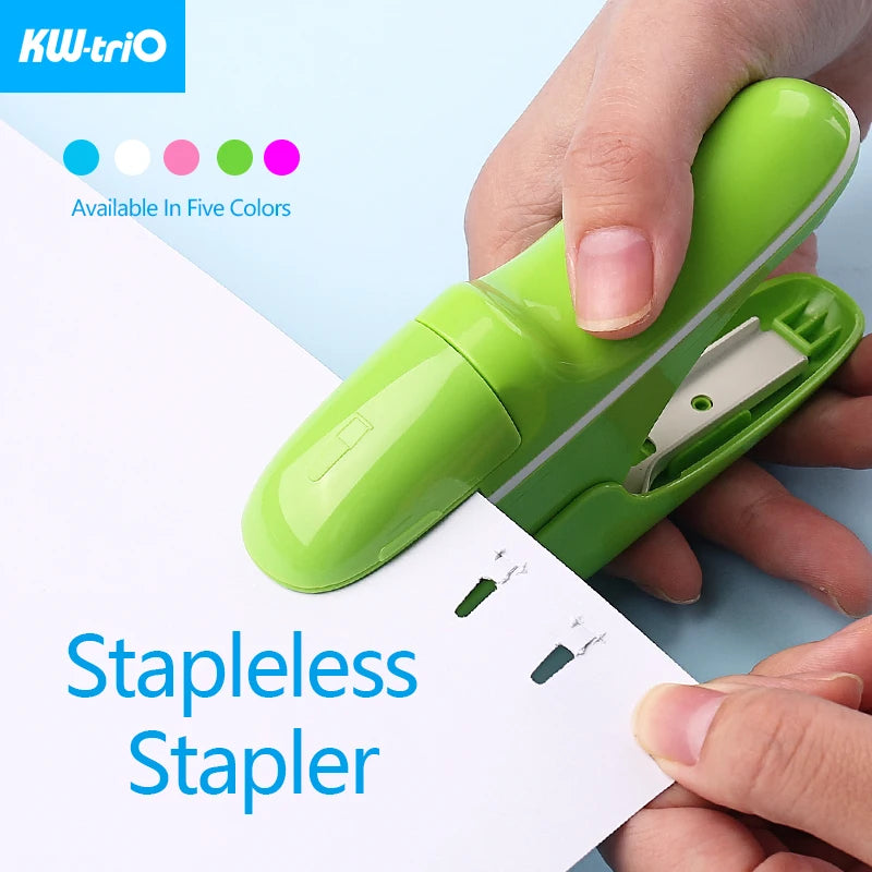 KW-triO Stapleless Stapler Safe Paper Stapling Portable Plastic Stapler Without Staples Bind 8 Sheets of Paper Office Supplies