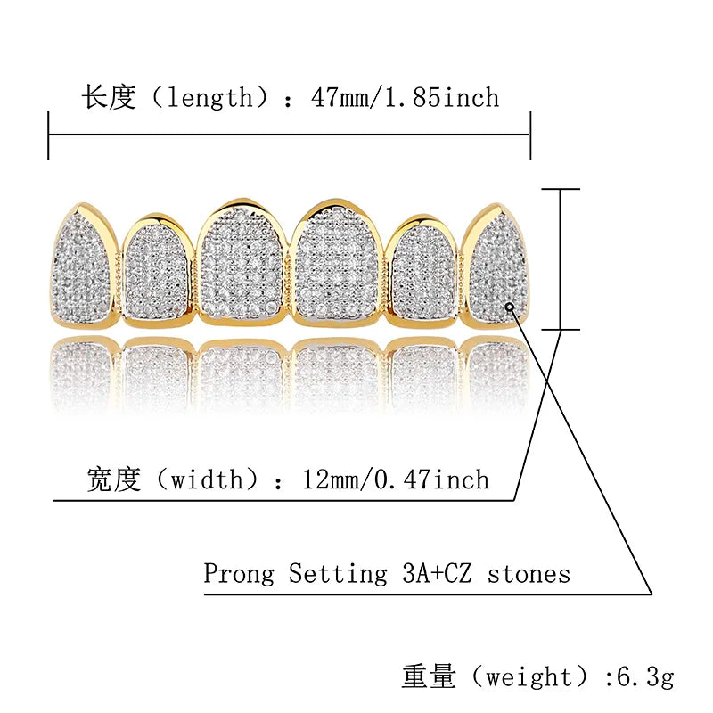 Parrilla chapada en plata dorada JINAO con piedra CZ micropavimentada