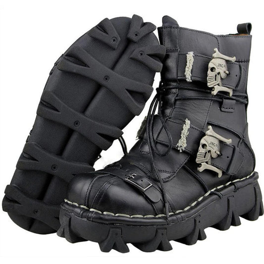 Botas de moto de cuero genuino para hombre