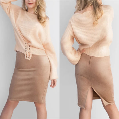 Neophil 2023 invierno mujer gamuza Midi falda lápiz cintura alta gris rosa XXL estilo Sexy Stretch Wrap señoras trabajo de oficina Saia S1009