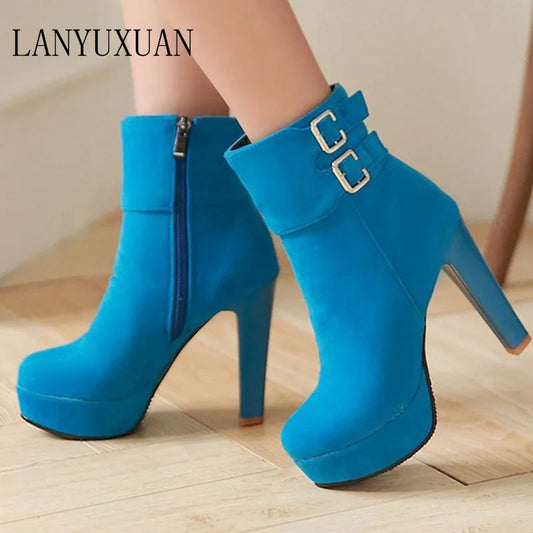 Round Toe Ankle Buckle Boots