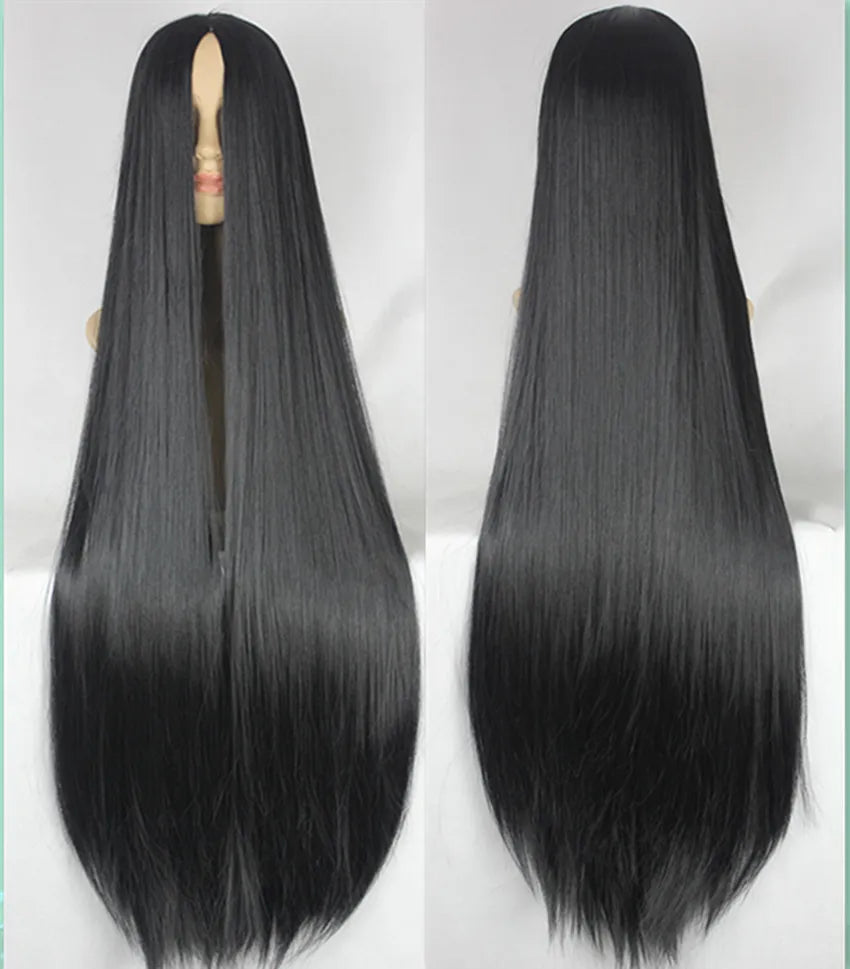 Fei-Show Black Wig 100CM/40 Inches Synthetic Heat Resistant Fiber Long