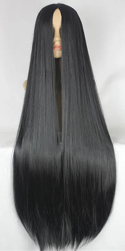 Fei-Show Black Wig 100CM/40 Inches Synthetic Heat Resistant Fiber Long