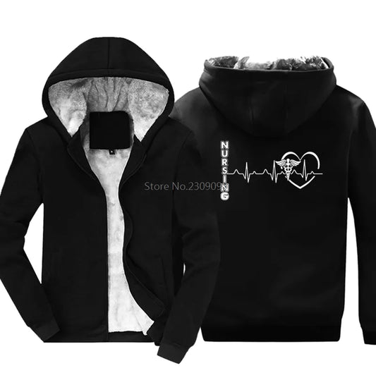 Nuevas sudaderas con capucha divertidas con estampado de corazón de enfermería, sudaderas gruesas de algodón para hombres, sudaderas que mantienen el calor, chaqueta de Hip Hop, camisetas geniales, ropa de calle Harajuku