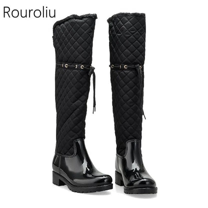 Botas de lluvia de piel cálida de invierno sobre la rodilla