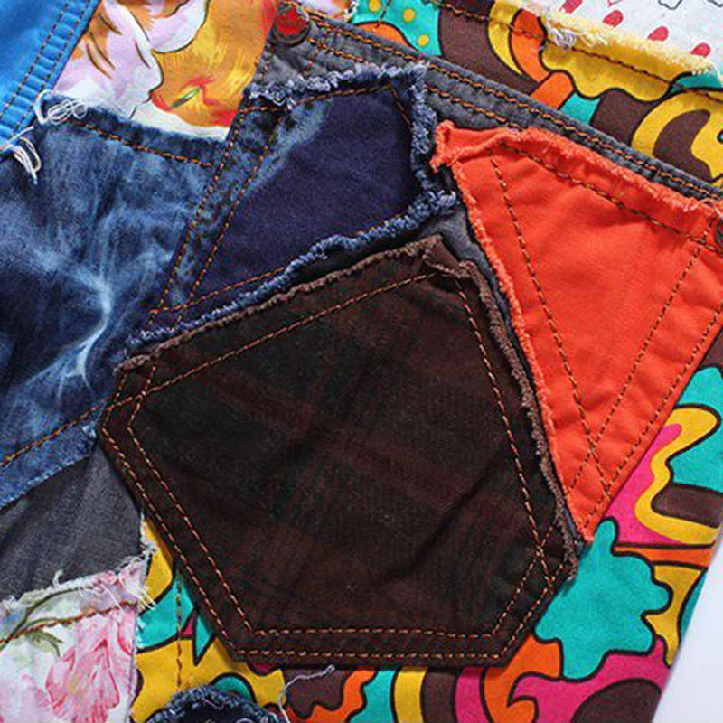 jeans de denim rotos con empalmes y patchwork