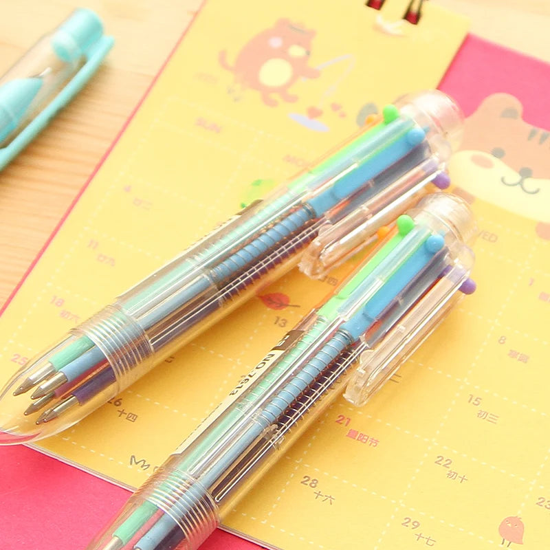 New Arrival Novelty Multicolor Ballpoint Pen Multifunction 6 In1 Colorful Stationery Creative School Supplies