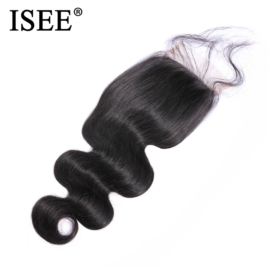 ISEE HAIR Peruvian Body Wave Closure 100% Remy Human Hair Extenstions 4" x 4"