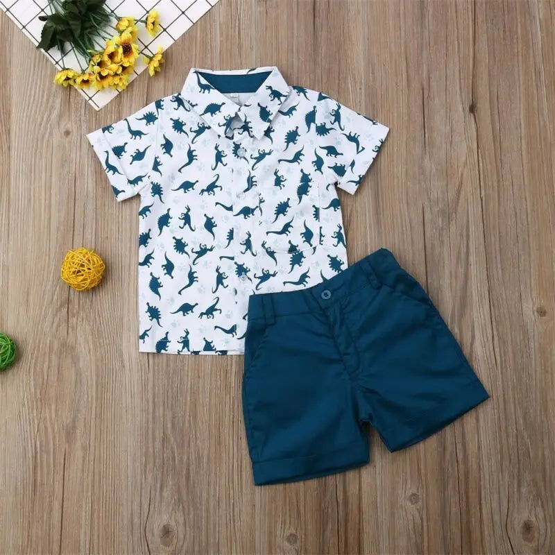 Conjuntos de camisetas y pantalones cortos de dinosaurios de verano para bebés y niños pequeños