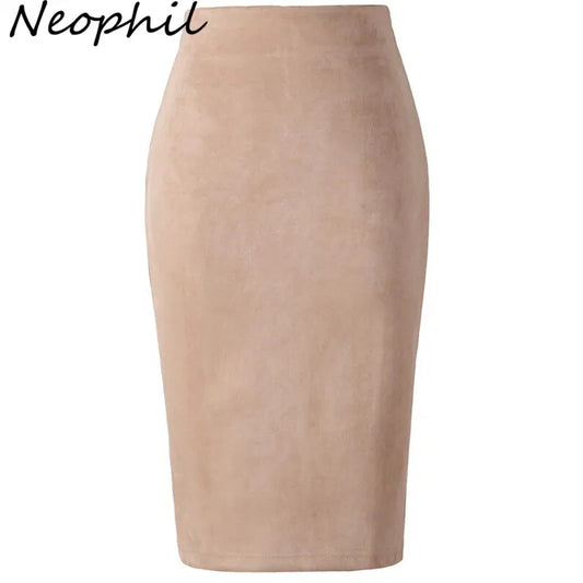 Neophil 2023 invierno mujer gamuza Midi falda lápiz cintura alta gris rosa XXL estilo Sexy Stretch Wrap señoras trabajo de oficina Saia S1009