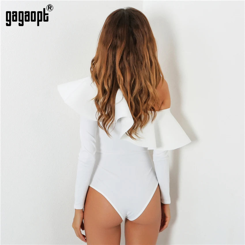 Gagaopt Autumn Long Sleeve Bodysuit Women Ruffles Shoulder Sexy Bodysuits Jumpsuit Black Bodysuit macacao feminino