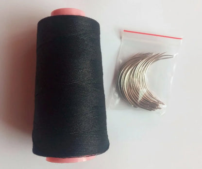 25 uds aguja C con regalo 1 rollo hilo de algodón negro tejido hilo para tejer cabello