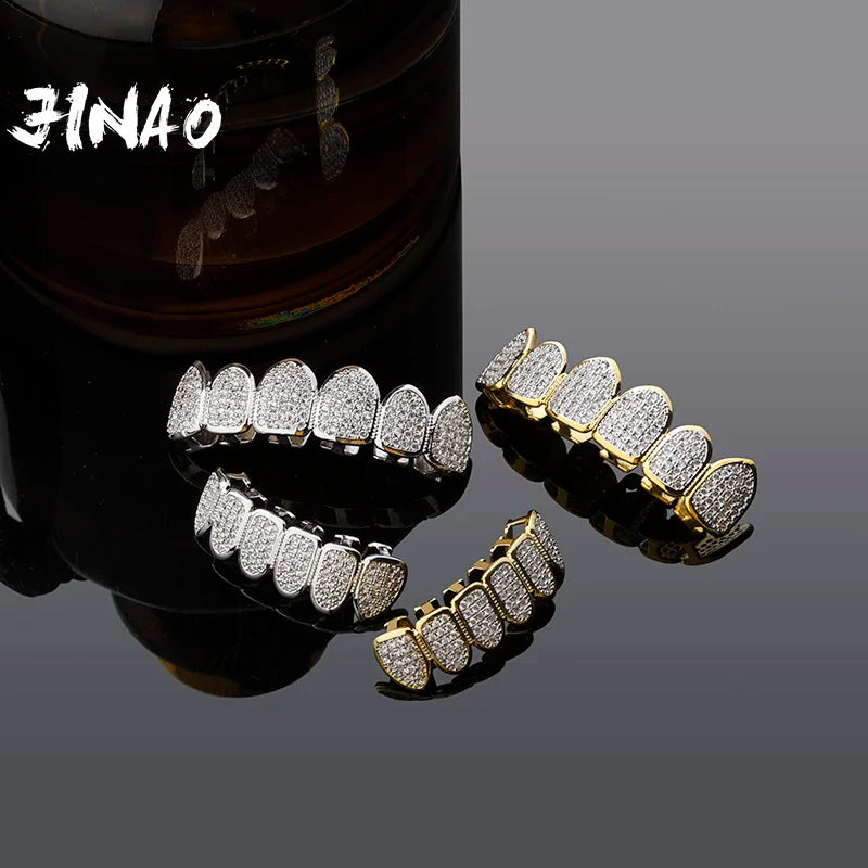 JINAO Gold Silver-Plated Grill CZ Stone Micro Paved