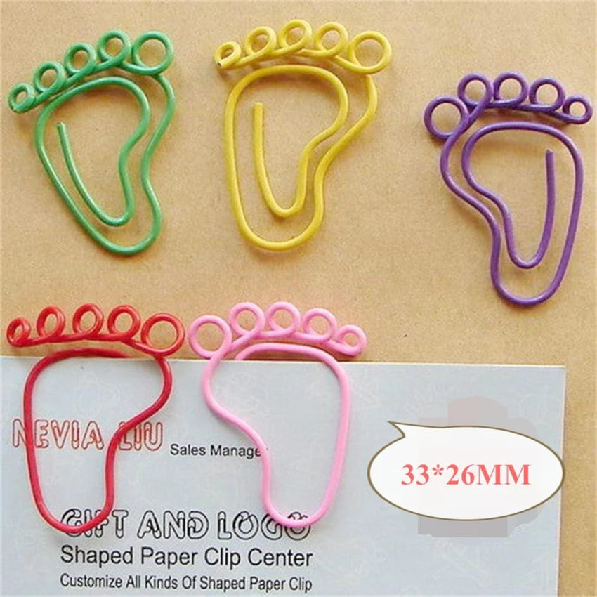 12Pcs/set Cute Metal Foot Shaped Office File Paper Clips Bookmarks, Multi-purpose Mini Binder Clips Photos Message Paperclips