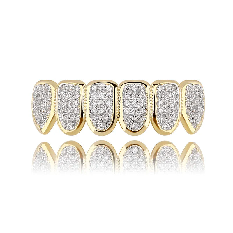 JINAO Gold Silver-Plated Grill CZ Stone Micro Paved