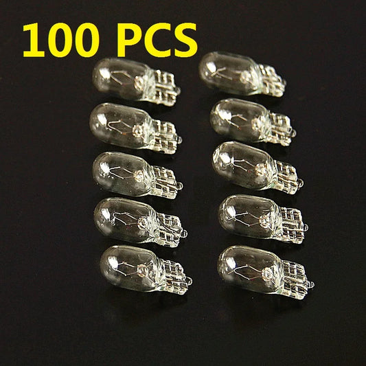 100Pcs White T10 W5W 501 194 Clear Signal Lamp Glass 12V 5W W2.1x9.5d Single Filament Car Bulb Auto Light