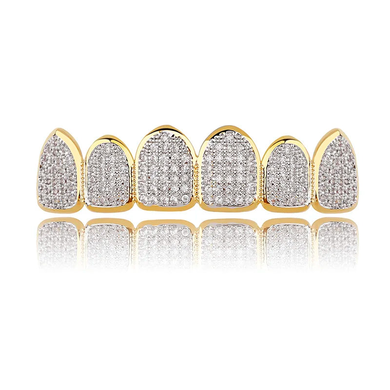 JINAO Gold Silver-Plated Grill CZ Stone Micro Paved