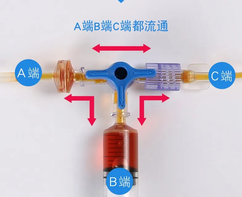 Plastic Three Way Stop Cock for Clinical Hospital Luer Lock Adapter 3 Way Stopcock Flexiable T-Connector Extension Tube