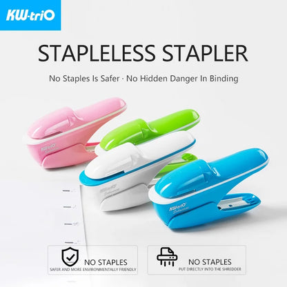 KW-triO Stapleless Stapler Safe Paper Stapling Portable Plastic Stapler Without Staples Bind 8 Sheets of Paper Office Supplies