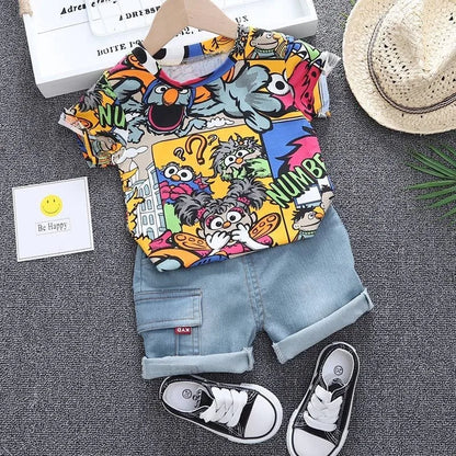 Graffiti T-shirt Denim Shorts Set