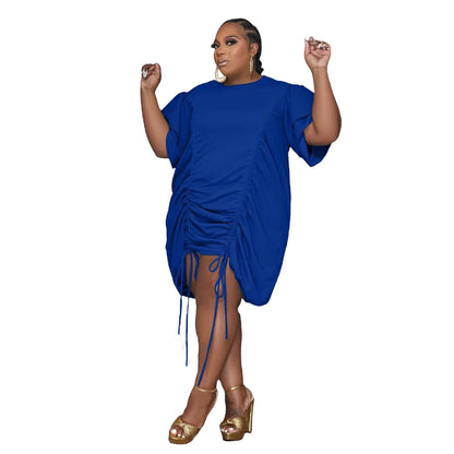 Plus Size Woman Double Sleeve Drawstring Dress