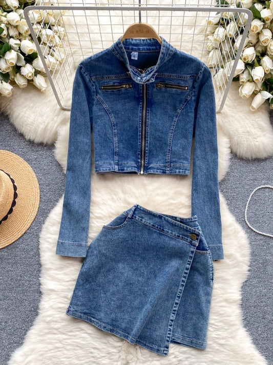 Retro Denim Niche Style Versatile Zipper Cardigan