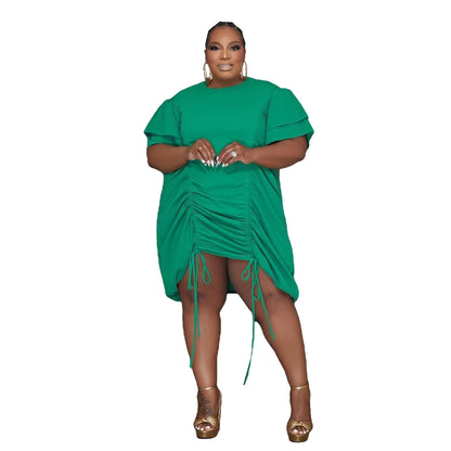 Plus Size Woman Double Sleeve Drawstring Dress