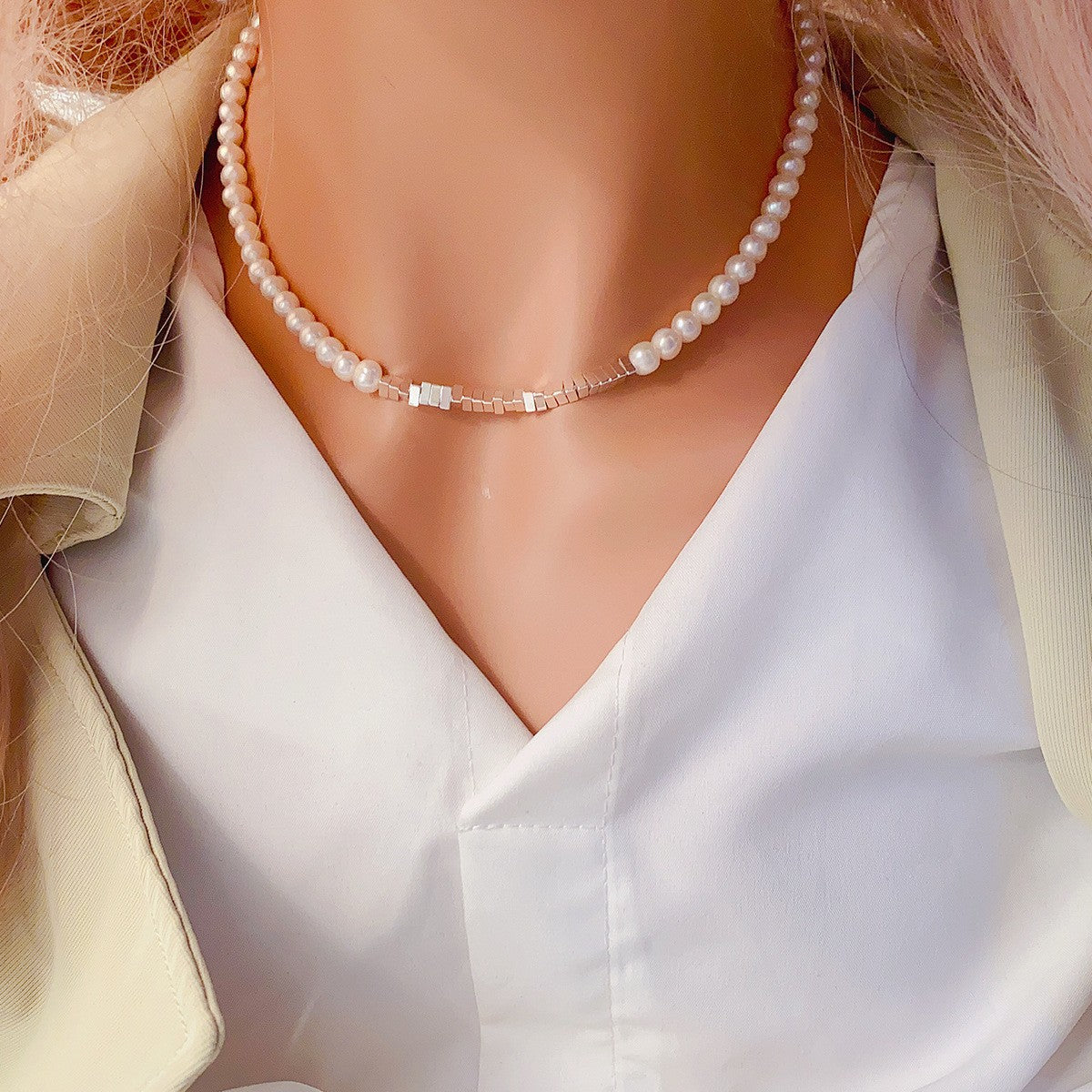 Silver Shell Pearl Necklace