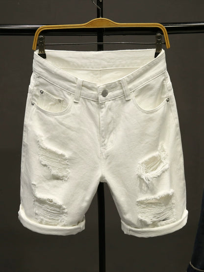 Hole White Denim shorts