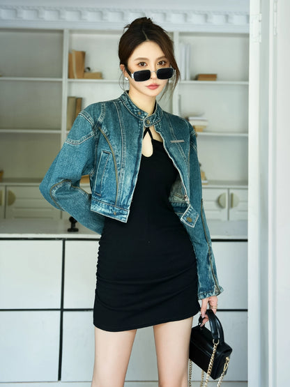 High Waist Denim Sexy Distressed Jacket Top Short Coat