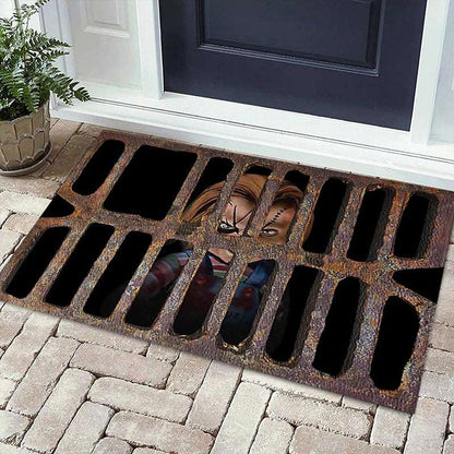 3D Plaid Floor Mat Halloween Clown Door Mat Sewer