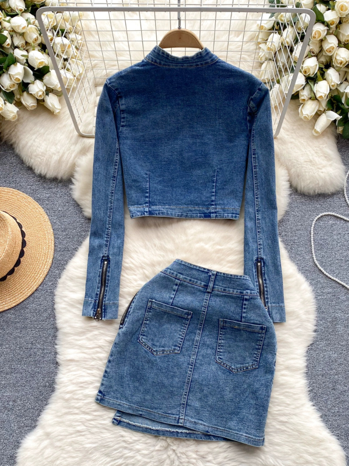 Retro Denim Niche Style Versatile Zipper Cardigan