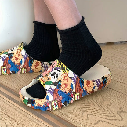 K-style Cartoon I Graffiti Thick Sole Sandals